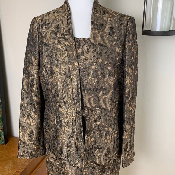 Kasper Size 12 2-Piece Dress Suit w/ Blazer Jacket Floral Jacquard Gold Brown - Picture 7 of 12